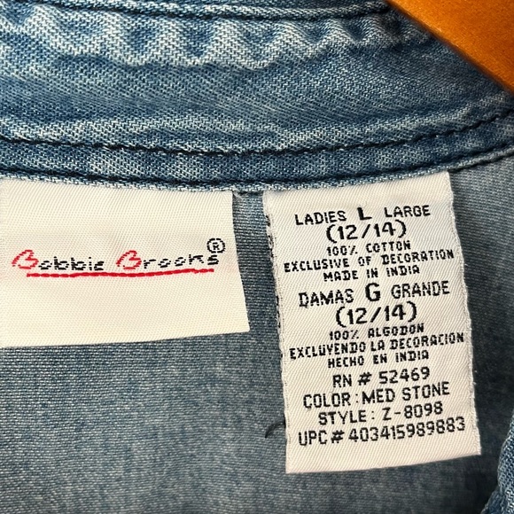 Bobbie Brooks Denim Christmas Bears Embroidery Button Down Shirt Sz Large - Picture 2 of 9